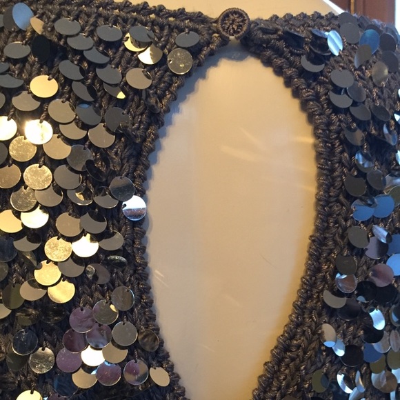 VINTAGE Ruth Chagnon silver lg sequins top Med - Picture 4 of 5