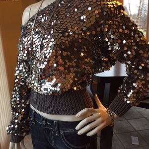 VINTAGE Ruth Chagnon silver lg sequins top Med
