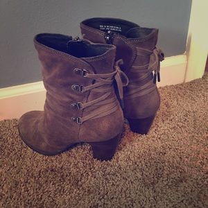 Clarks grey suede heeled booties