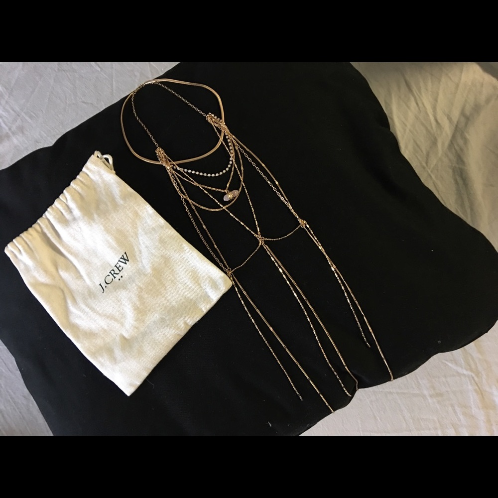 J.Crew Gold Chains Rose Quartz Pendent Necklace