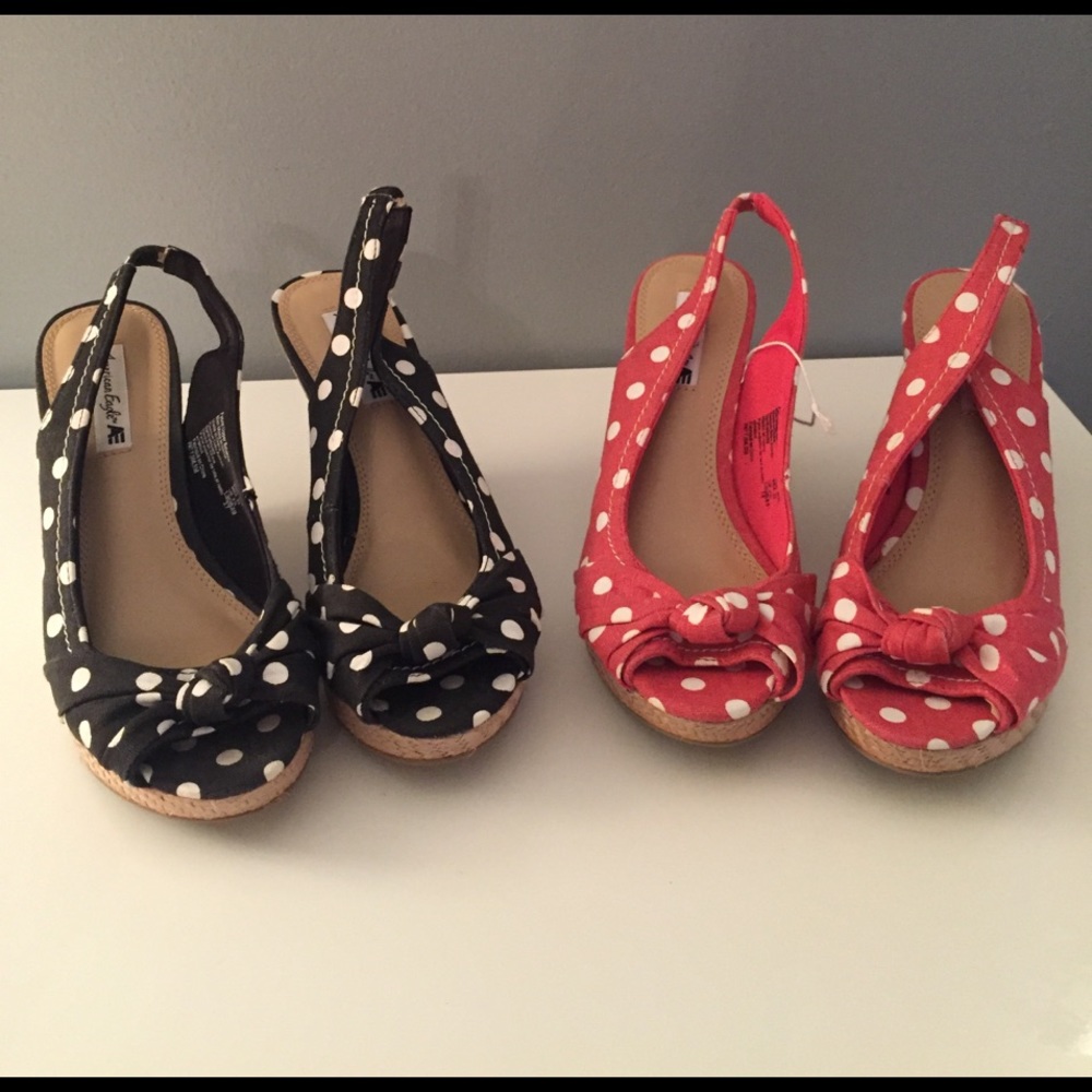 Two Pairs American Eagle Polka Dot Wedge Sandals