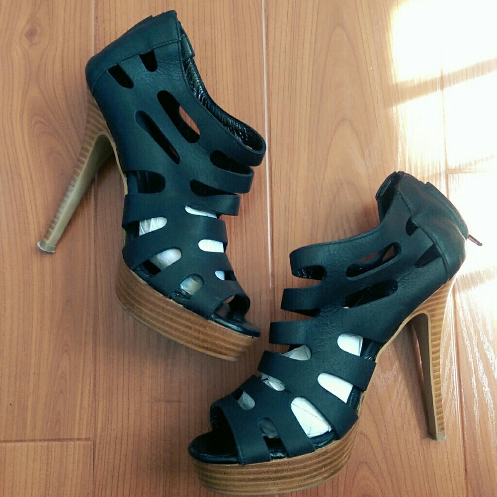 Black leather heels