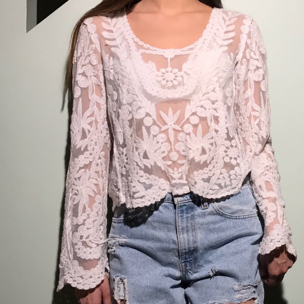 White lace sheer top