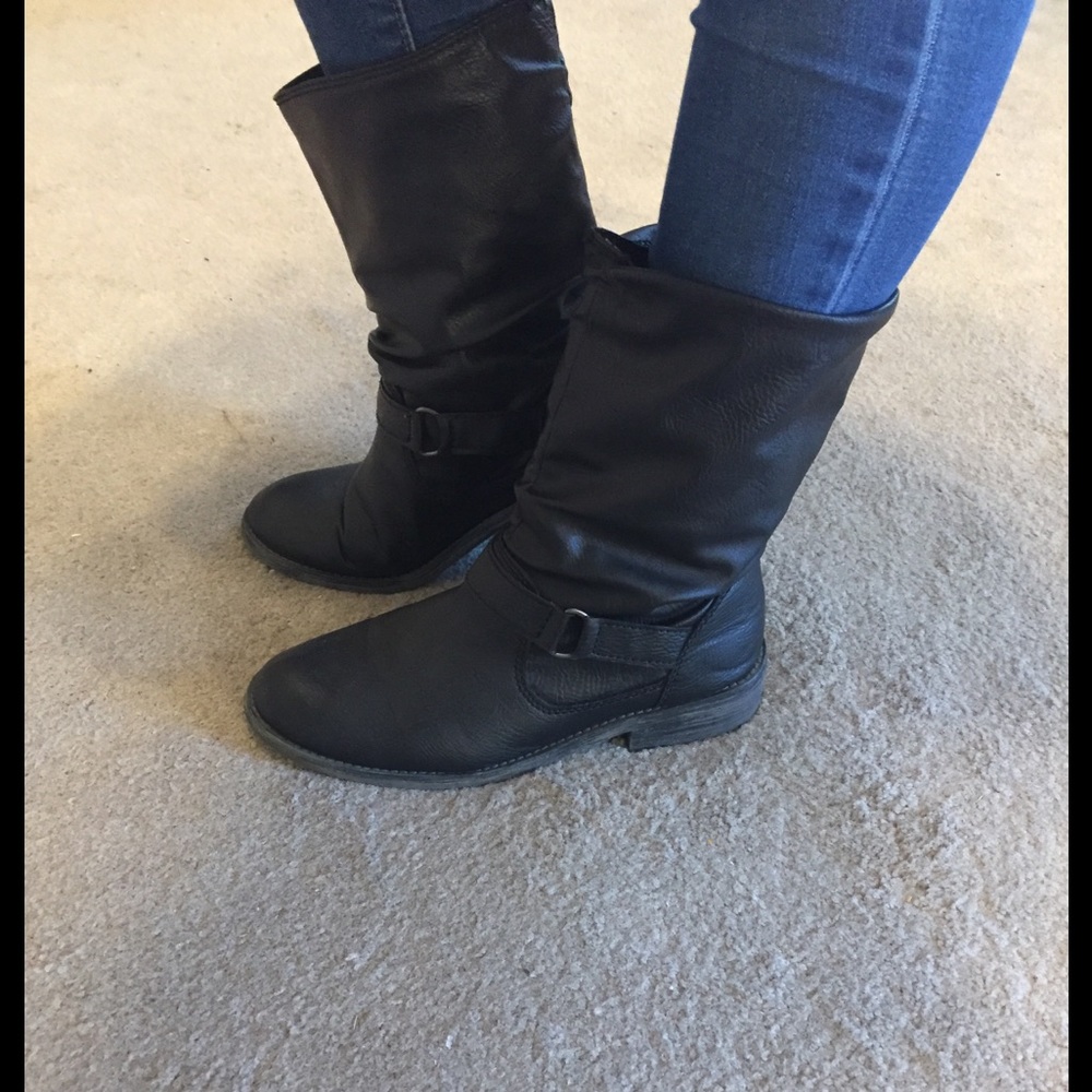 Faux black leather boots
