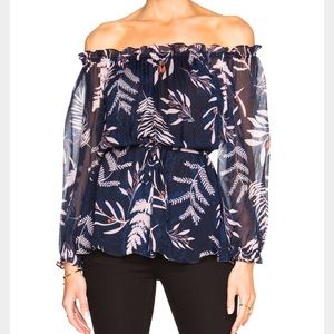 DVF off-the-shoulder Camila Top Indigo Print