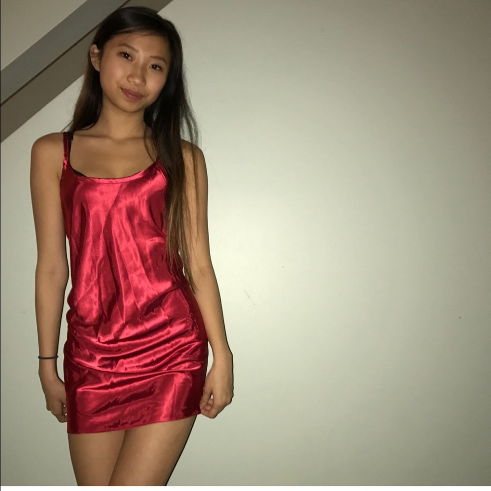 Red silk slip dress!