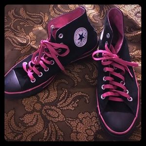 High Top Black and Pink Converse