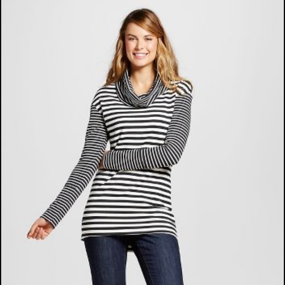 HPStriped Tunic w/ Cowl Neck