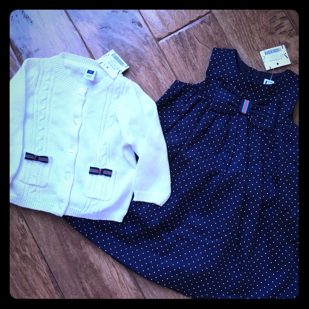 Janie and Jack outfit, dress, cardigan and hat.