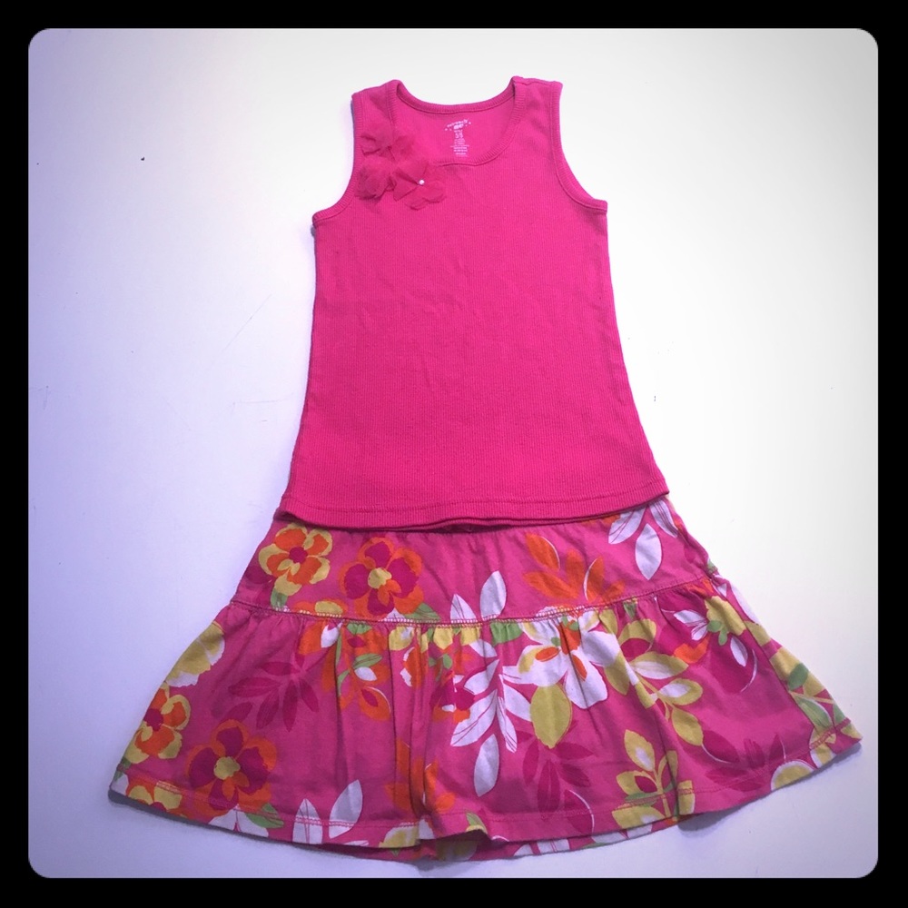 Pink tank top with pink flower & gem embellishment