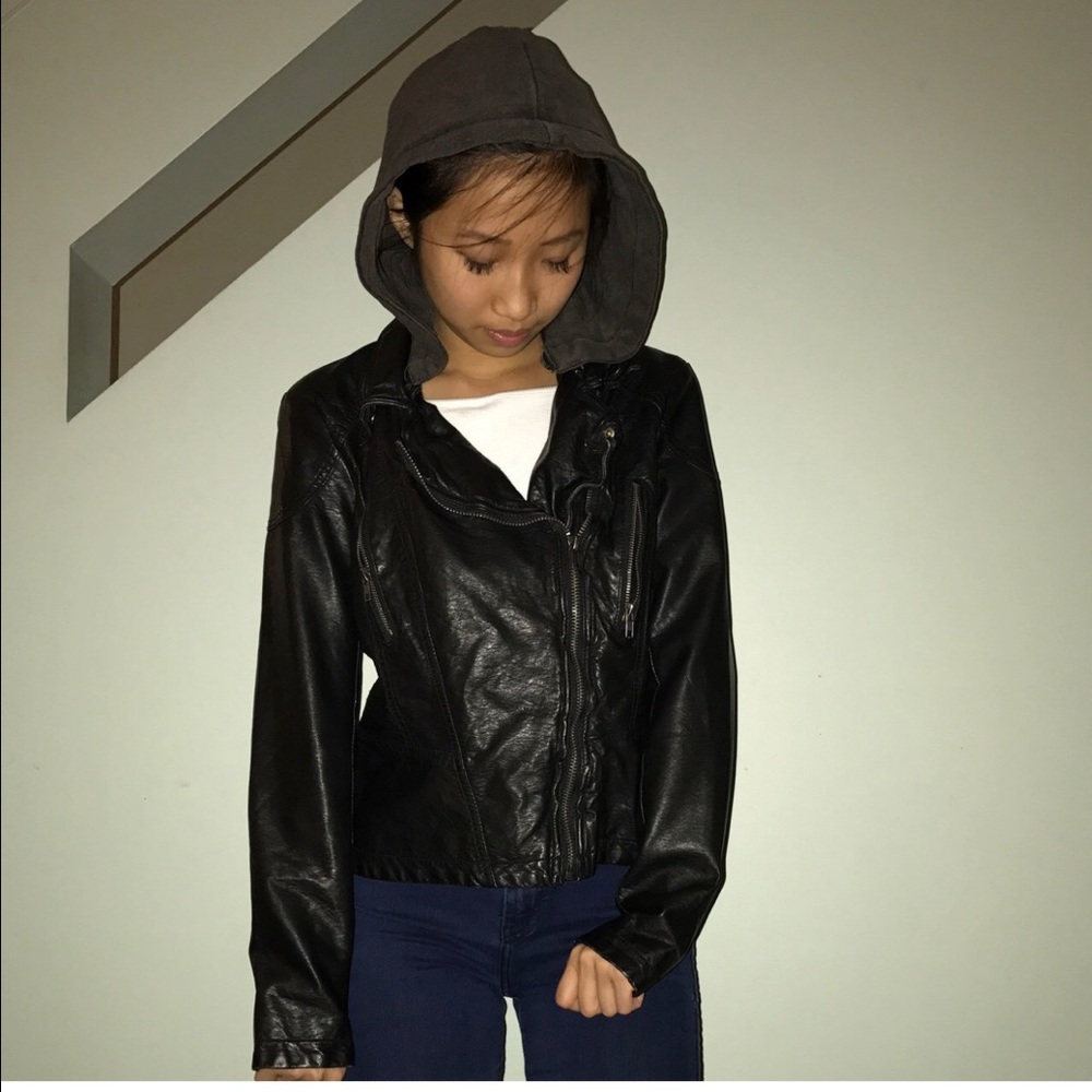 Free people hooded leather jacket