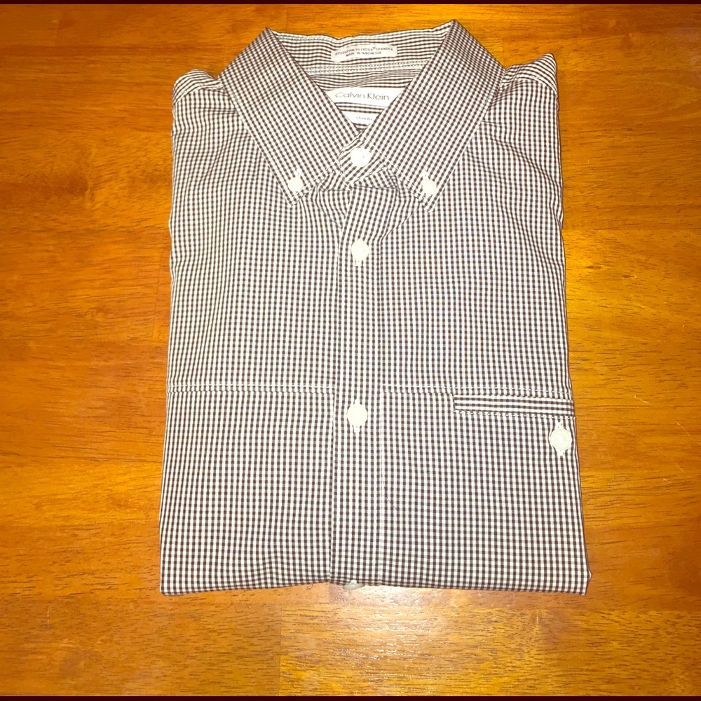 Calvin Klein micro-gingham button up shirt.