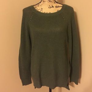 Olive sweater tunic with gold zipper on back