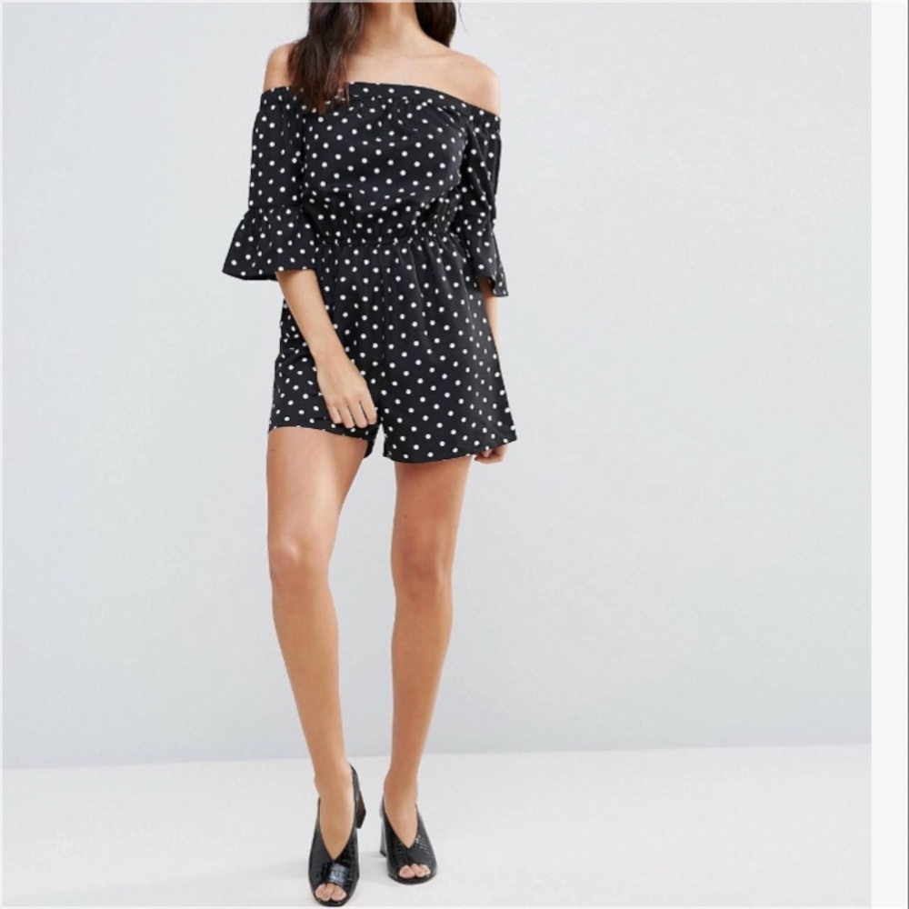 🆕 polka dot Bardot romper with flare sleeves