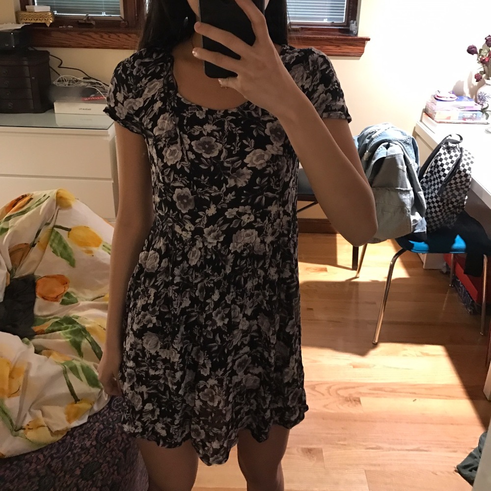 Black and white babydoll floral dress
