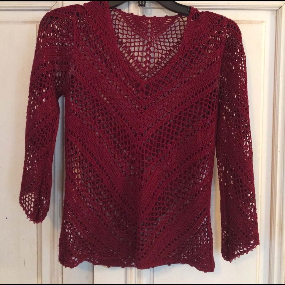 Open weave dark red sweater