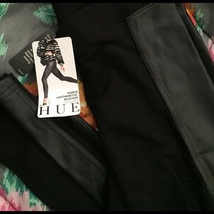 Black Hue Ponte Leatherette-Blocked Leggings (NWT)