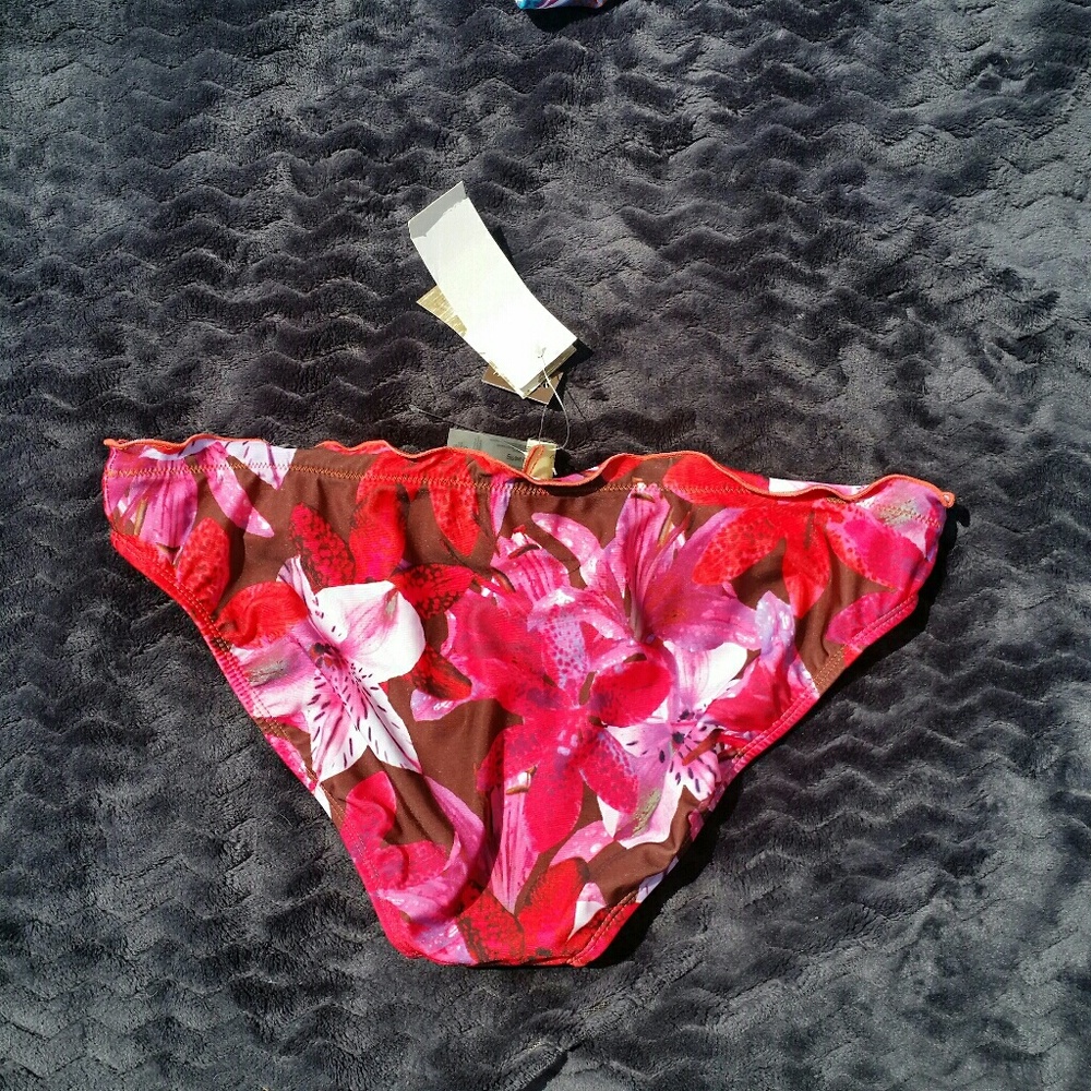 Leilani brown pink floral ruffle bikini bottom nwt - Picture 2 of 4