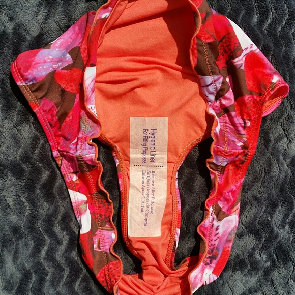 Leilani brown pink floral ruffle bikini bottom nwt - Picture 4 of 4