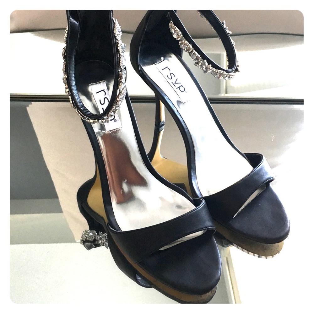RSVP black gemstone formal heel sandals 10