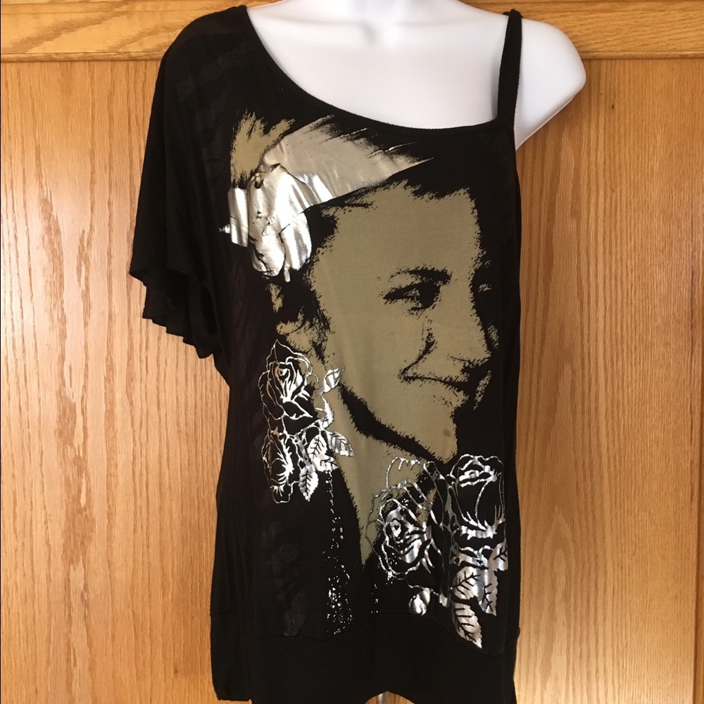 Black one strap Top with Beautiful Woman face