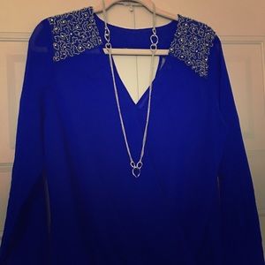💙Bright Blue Beaded sheer blouse💙