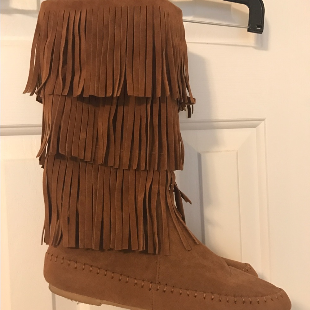 Brown fringe boots