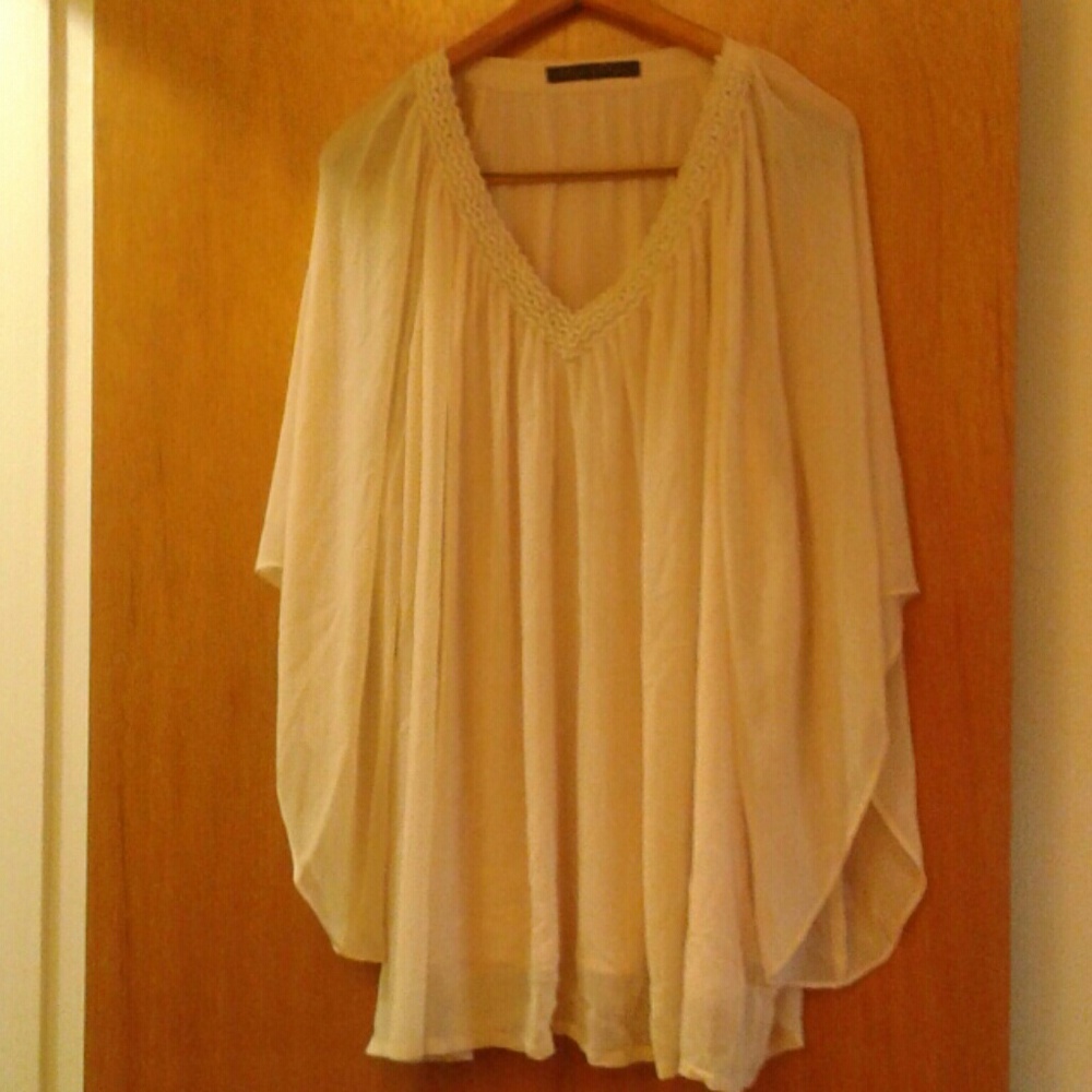 Gossamer Rose & Olive Top with Braided V-Neck
