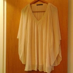 Gossamer Rose & Olive Top with Braided V-Neck