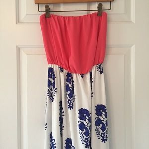 Pink and blue maxi dress
