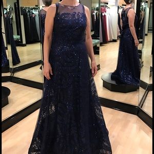 Teri Jon navy blue sequin gown NEW