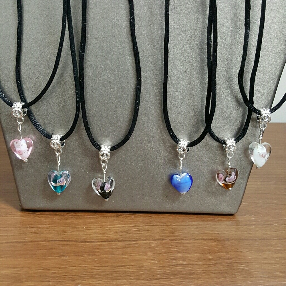 Christmas sale! Heart shaped glass necklaces.