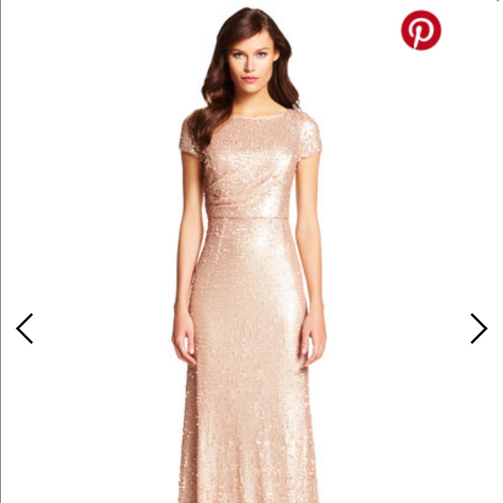 Short Sleeve Sequined Blush Gown - Adrianna Papell