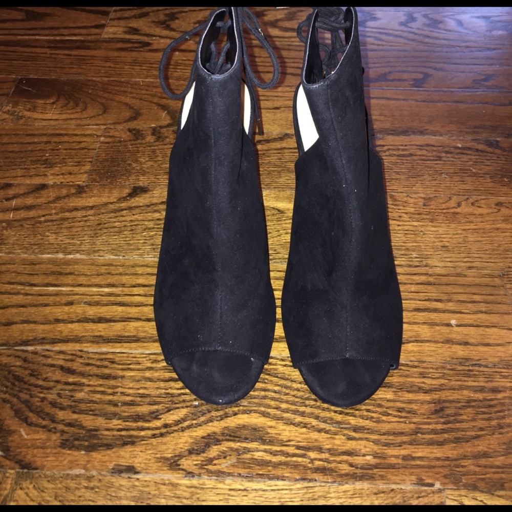 Open toe, open heel, lace up booties