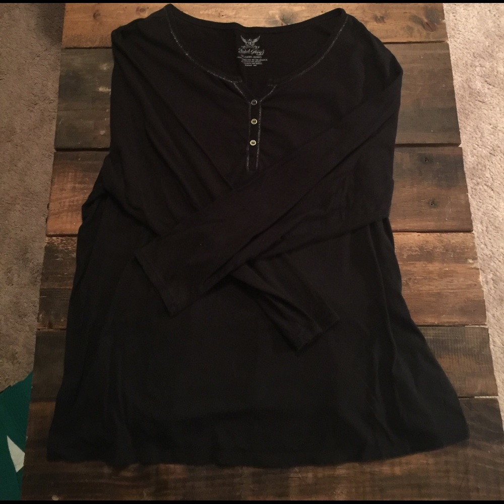 Black Button Neck Top