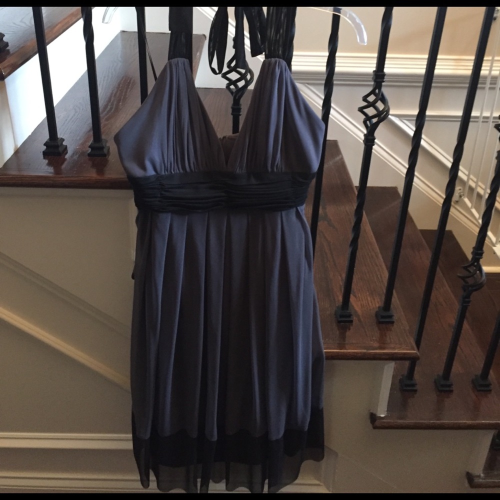 Grey and black polyester halter dress