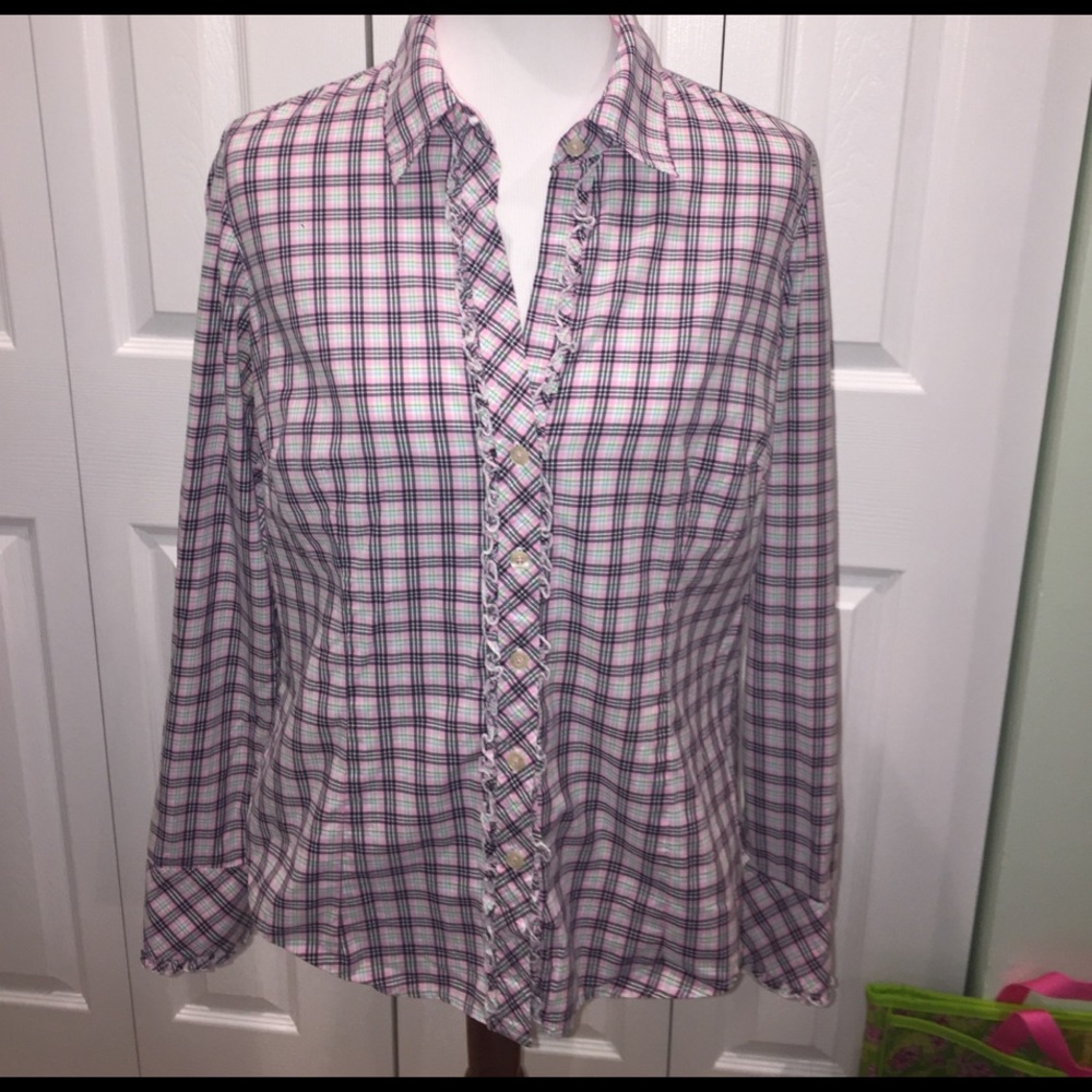 EUC Sz 12 Lilly Pulitzer plaid button down