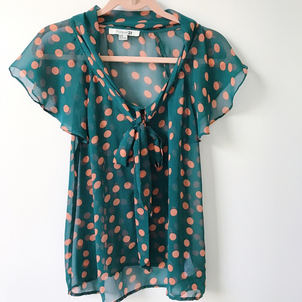 Forever 21 Polka Dot Bow Blouse