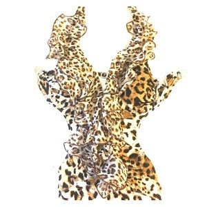 Backless Mini Dress in Leopard w Rhinestone clip