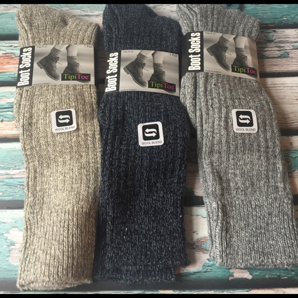 Three Pairs of Tipi Toe Wool Blend Boot Socks