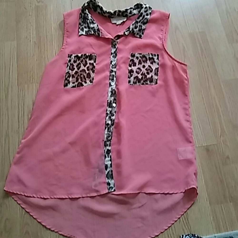 Sheer peach & leopard blouse