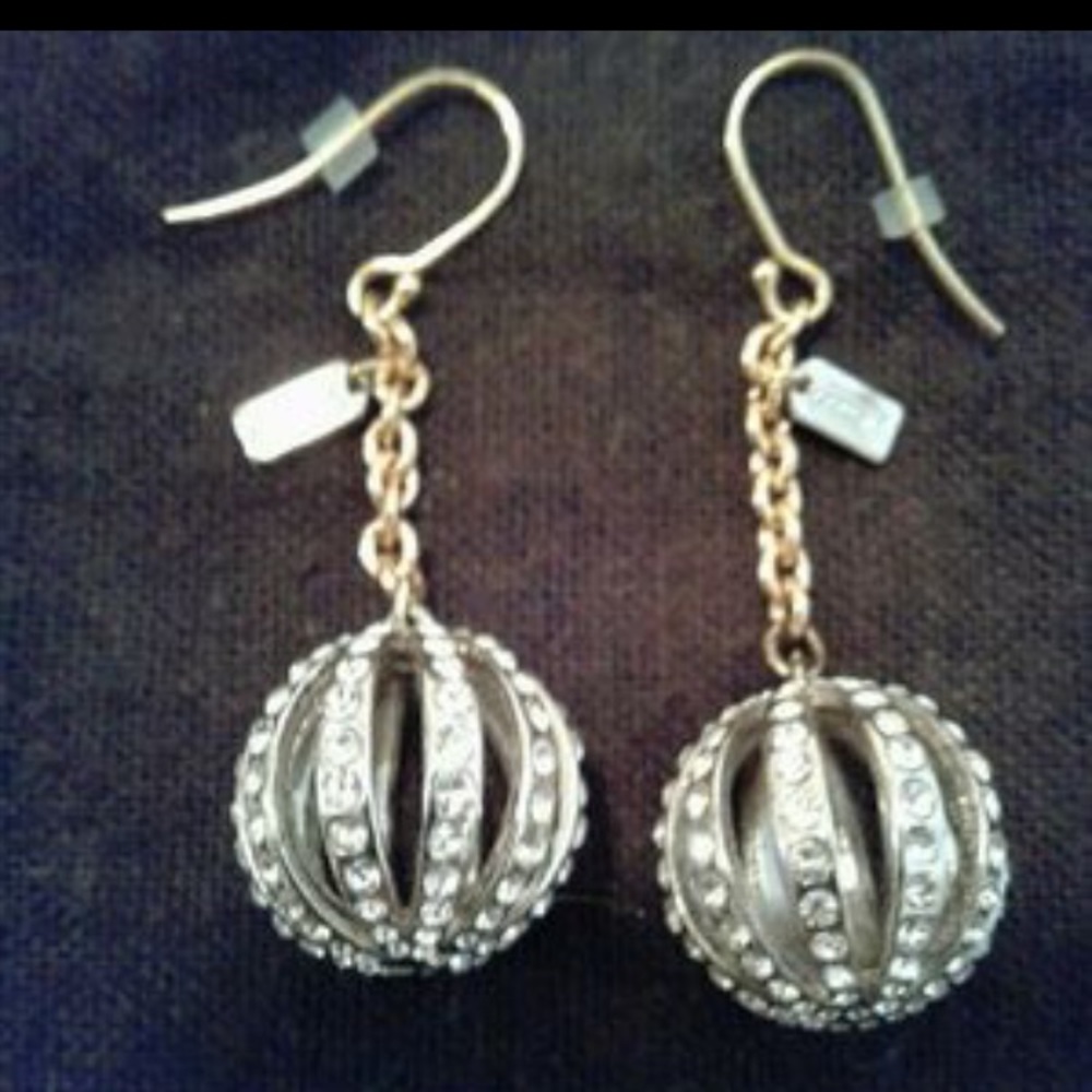 ISO Coach pave ball, gold & silver dangle earrings