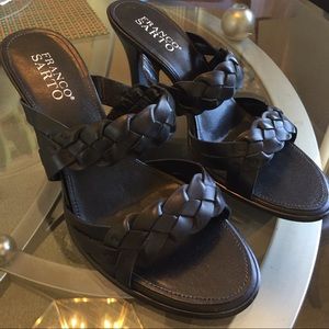 Franco Sarto Black Leather Slides w/ Heel