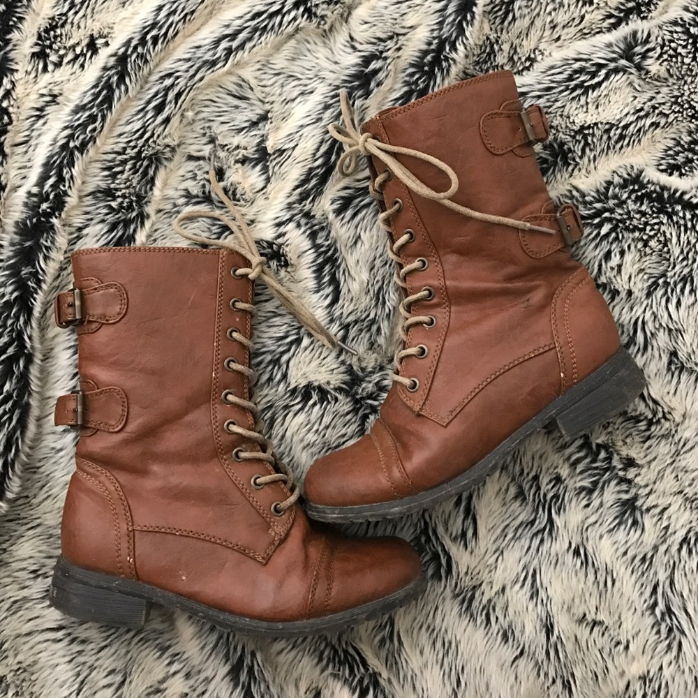Brown combat boots