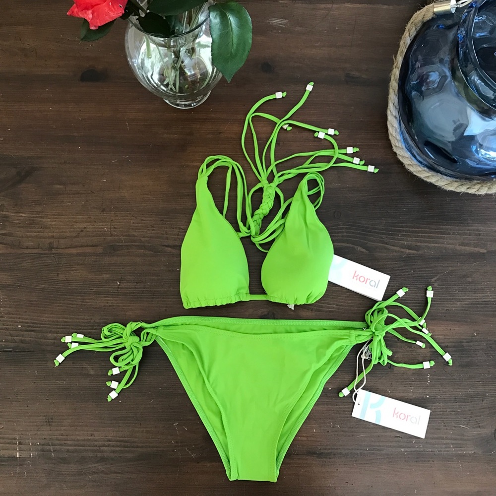 Koral Swim Bikini 👙 Top & Bottom Lime Green Sz M