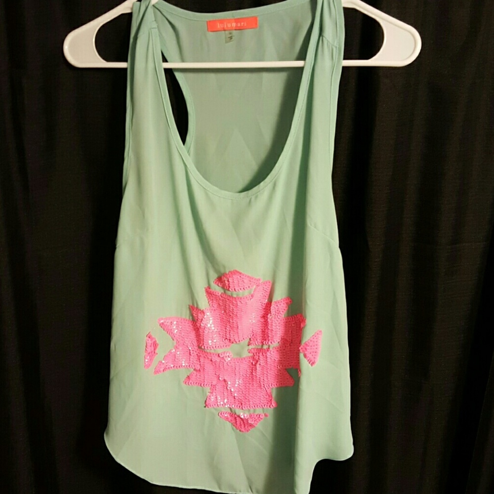 Mint Aztec tank top with pink sequins
