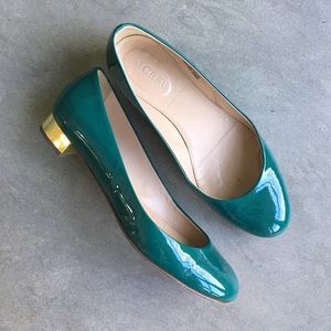 J Crew teal flats with gold heel. Sz 5.5