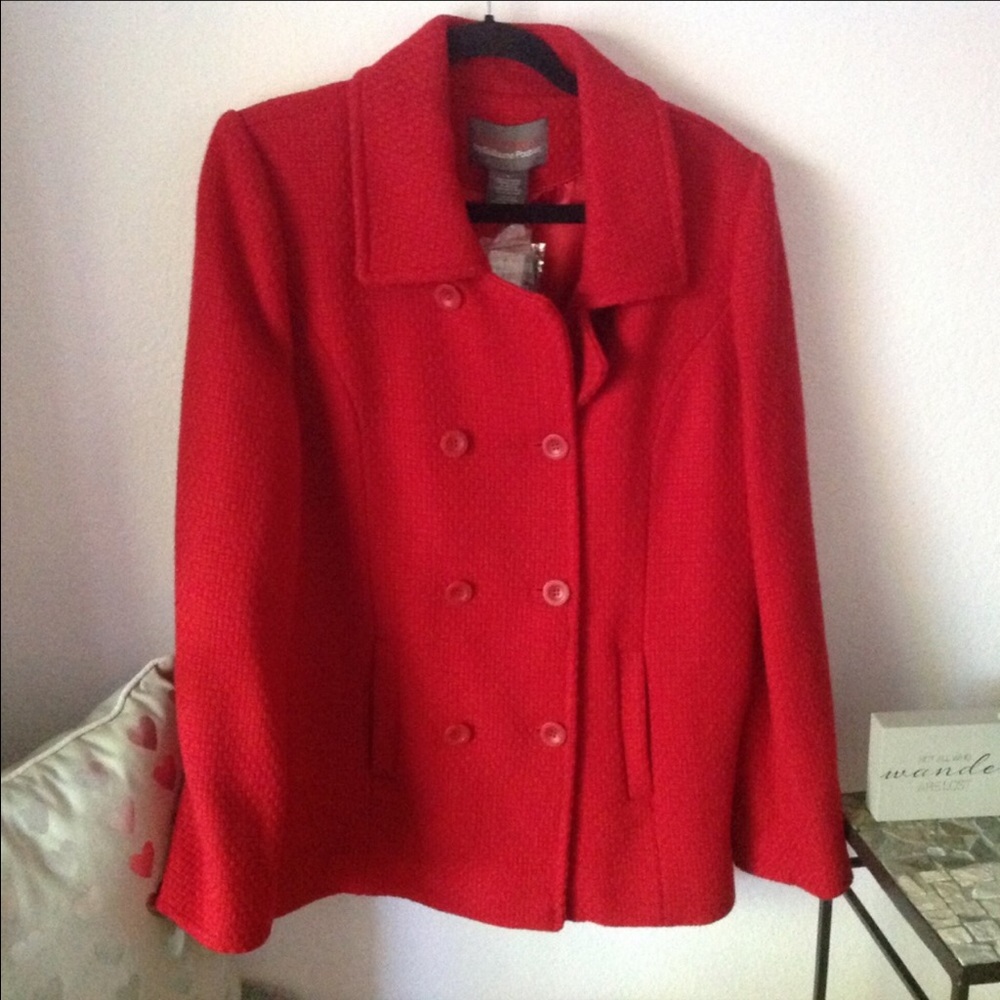 ✨🆕❤ ❄️NWT- TRUE RED WOOL BLEND PEACOAT❄️✨❤️ - Picture 1 of 4