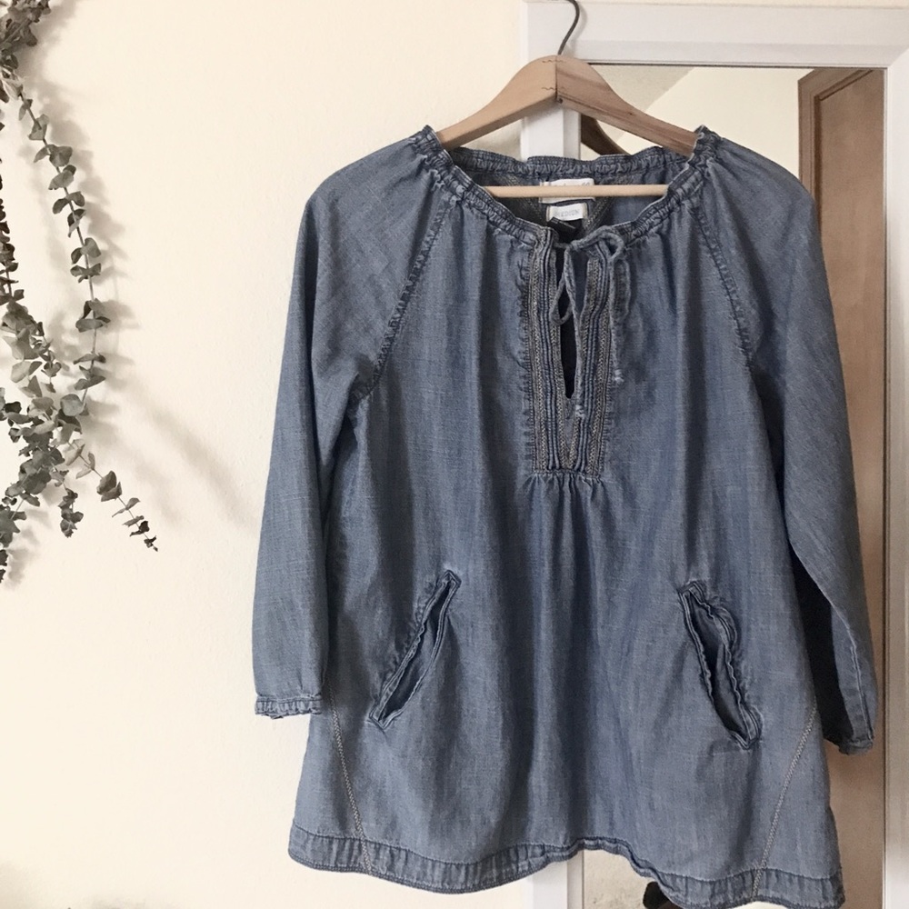 Madewell Blue Denim Blouse with Embroidery