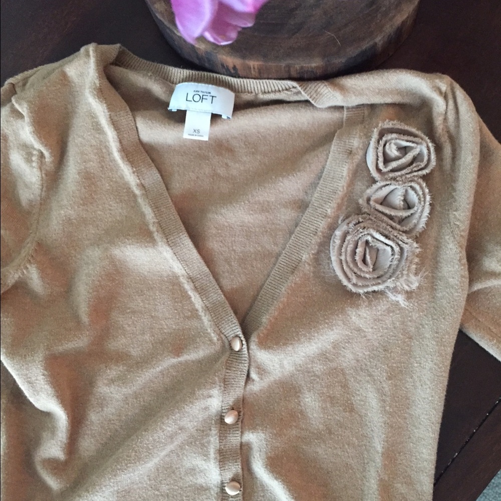Tan, shabby-chic LOFT cardigan